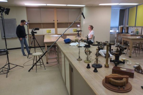 Curator Sunny Kerr captured this view (above) of the artists working at Queen’s University’s Department of Physics, Engineering Physics and Astronomy in consultation with Bernard Ziomkiewicz, Electronic Technologist.