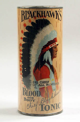 Image caption: Blackhawk's Blood and Body tonic canister, Collection of the Museum of Health Care, 1900-1930, 1974.16.1