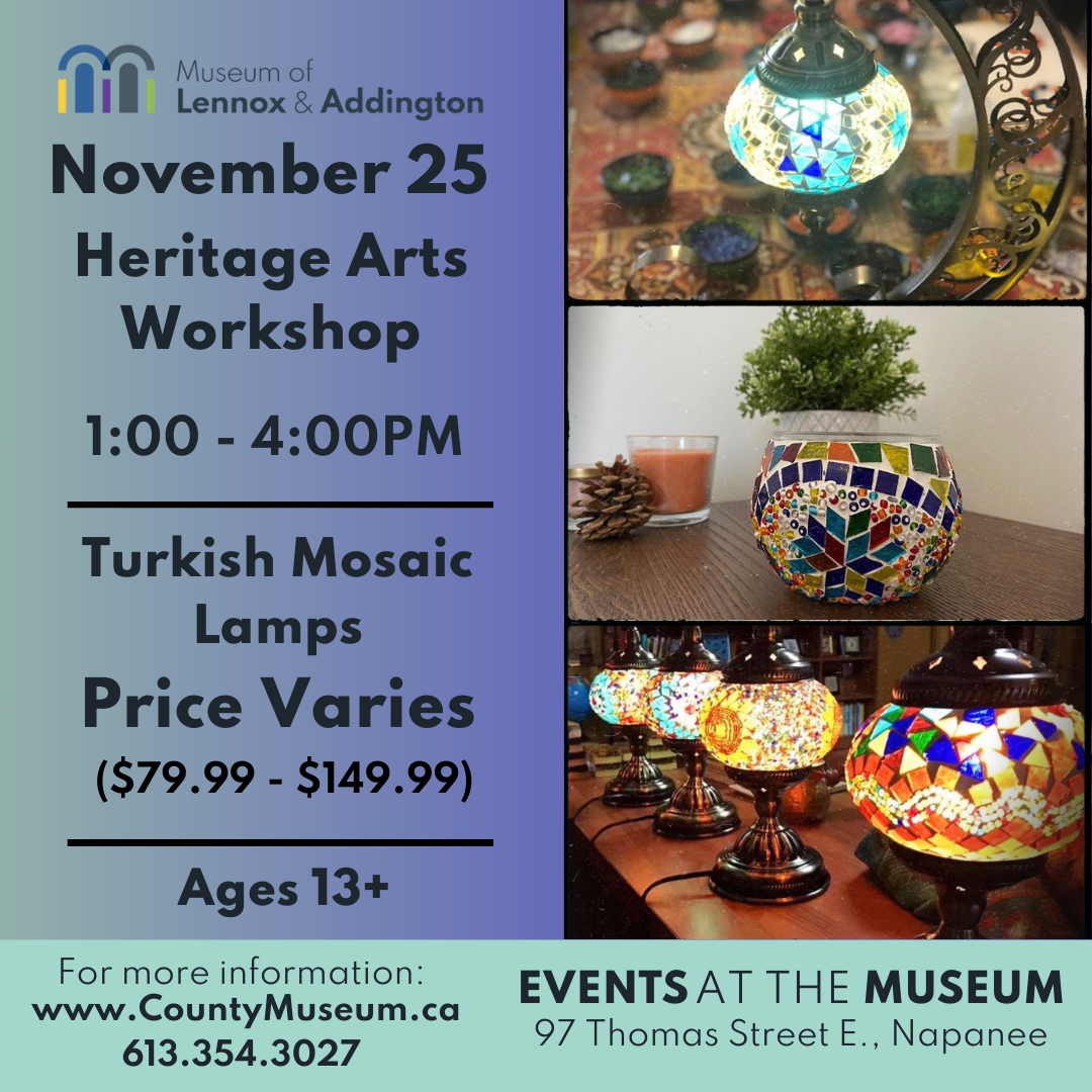 Image advertising the event and featuring images the various types of mosaic lamps that participants can choose from.