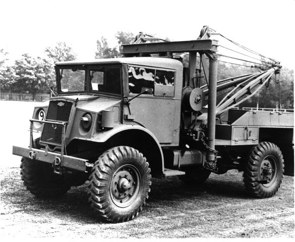 black and white image - WW2 tow truck service vehicle
