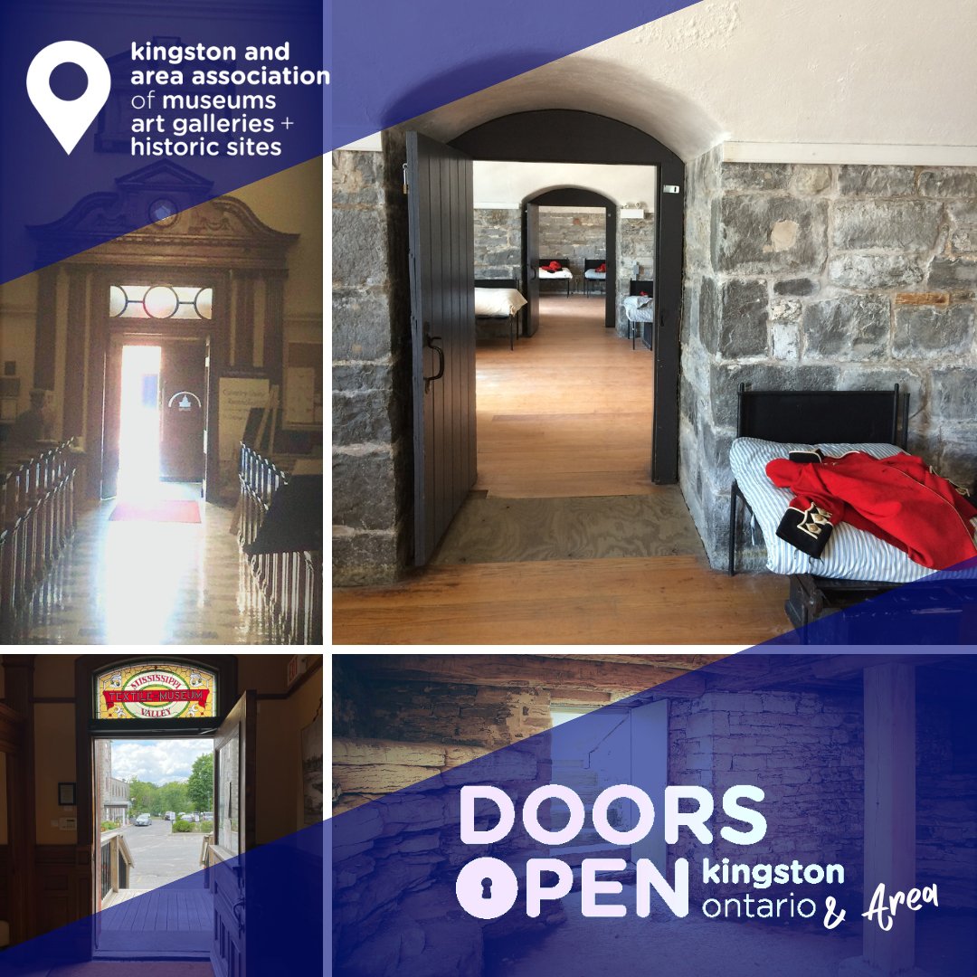 Doors Open Kingston & Area 2023 promotion featuring 3 different doors from heritage sites