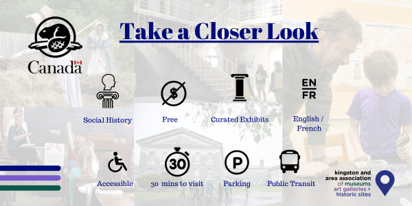 social history, free, curated exhibits, English/French, accessible, 30 min visit, parking, public transit