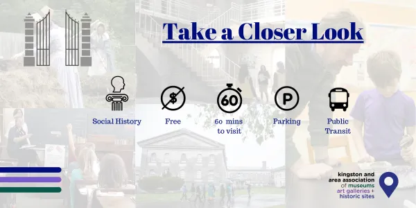 social history, free, 60 min visit, parking, public transit