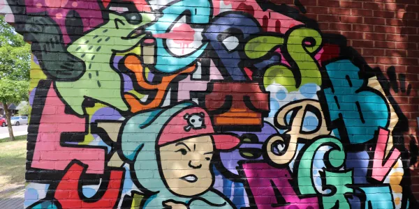 Graphic wall art on AEAC building