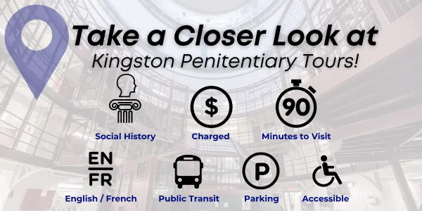 social history, charged, accessible, English/French, 90 min to visit; parking, public transit