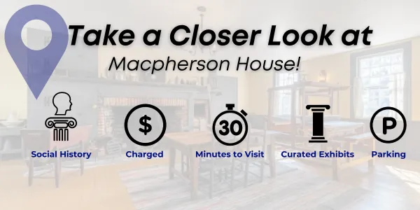 social history, charged, curated exhibits, 30 min visit, parking