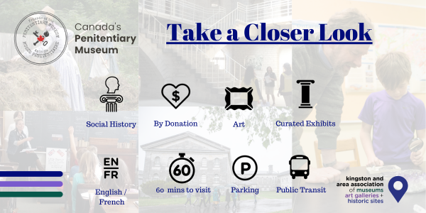 social history, by donation, part, curated exhibits, English/French, 60 min visit; parking; public transit