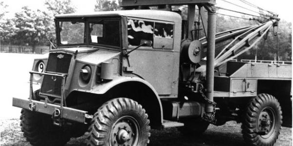 black and white image - WW2 tow truck service vehicle
