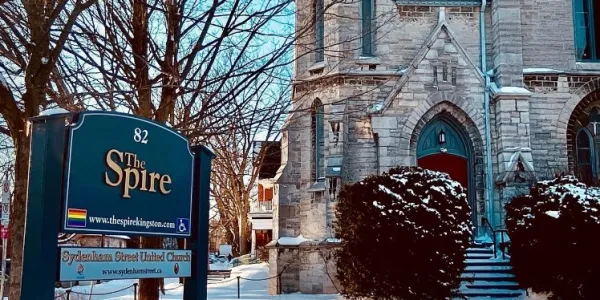 Spire exterior winter scene